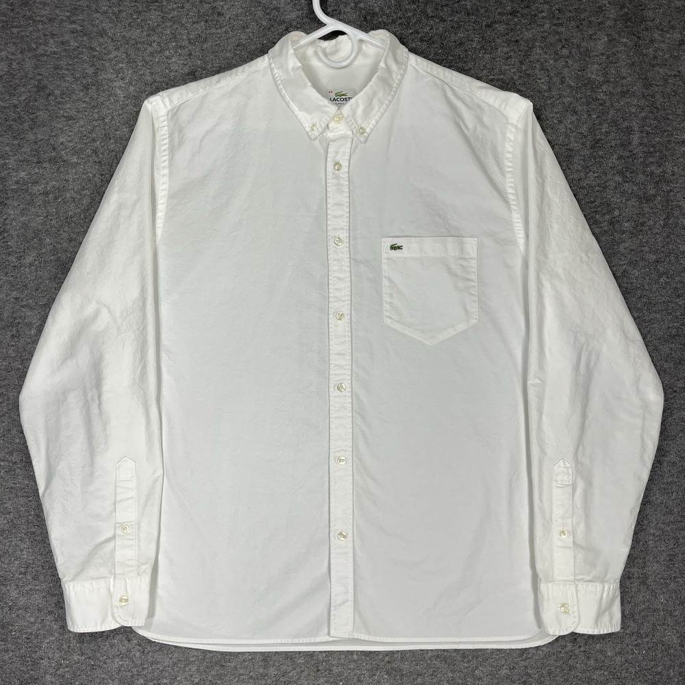 Lacoste Shirt Mens 44 (US XL) White Preppy Long Sleeve Button Down OCBD Oxford